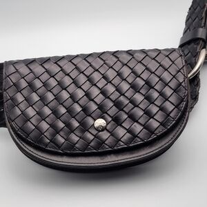 PATRICIA  NASH Black Leather Woven Belt Bag